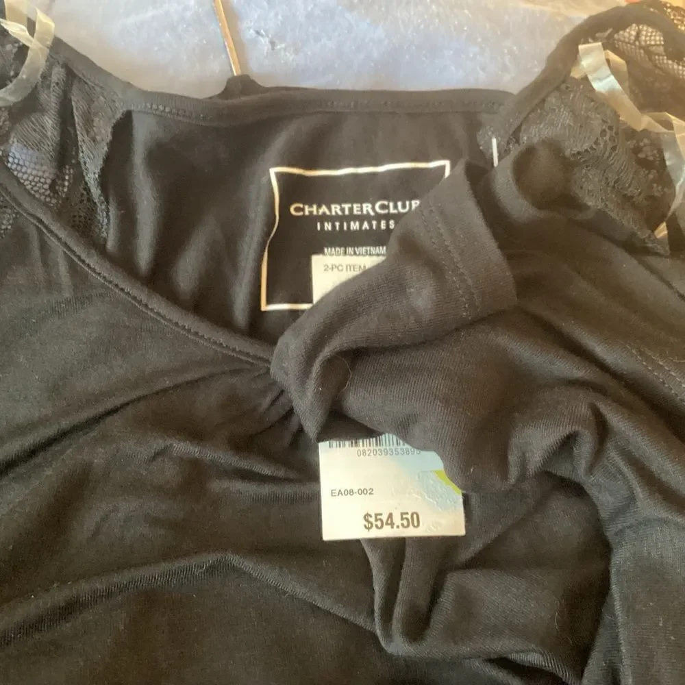 NWT. Charter Club/Macy’s Brand Women’s 2 PC PJ Set with Lace Black Sizes: XS, M